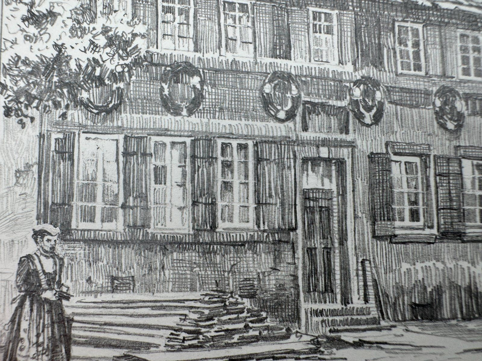 * HEINZ WEHLISCH ZEICHNUNG KIRCHZARTEN UM 1905 ANSICHT SIGNIERT