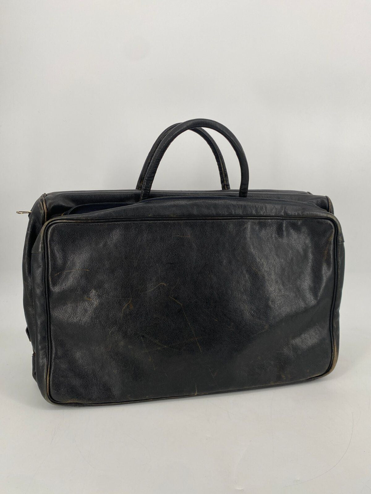 * VINTAGE IL BISONTE ECHT LEDER REISETASCHE SCHWARZ ITALY DESIGN