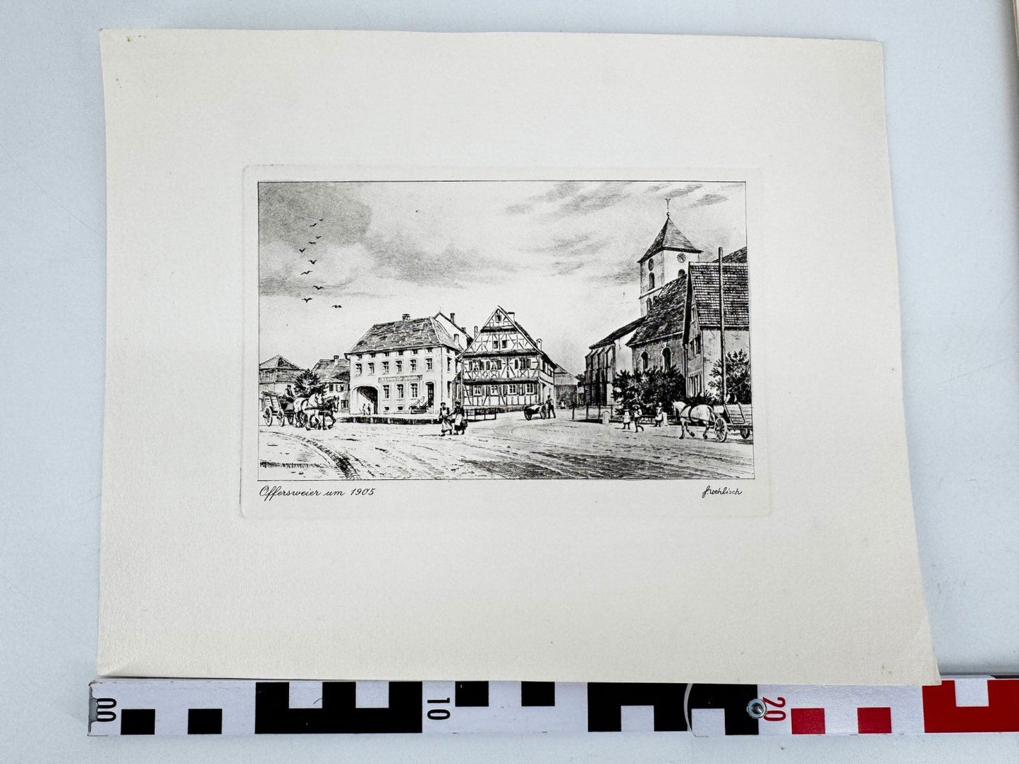 * HEINZ WEHLISCH ORIGINAL RADIERUNG OFFERSWEIER UM 1905 ANSICHT