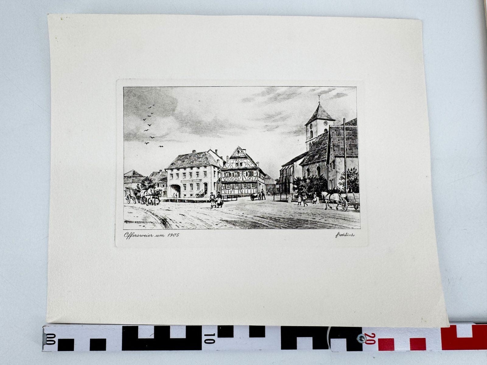 * HEINZ WEHLISCH ORIGINAL RADIERUNG OFFERSWEIER UM 1905 ANSICHT