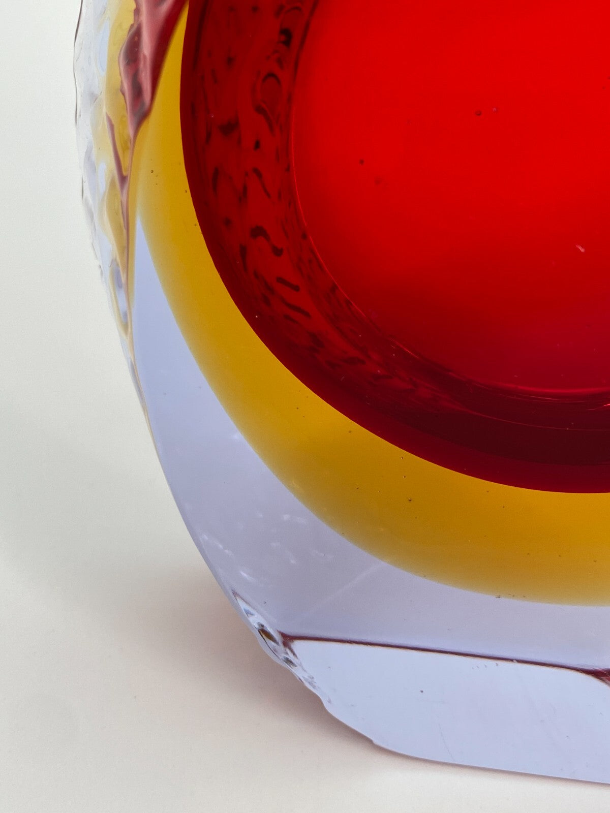 * MID CENTURY DESIGN MURANO GLAS VASE ROT GELB BLEIKRISTALL MANDRUZZATO 13CM