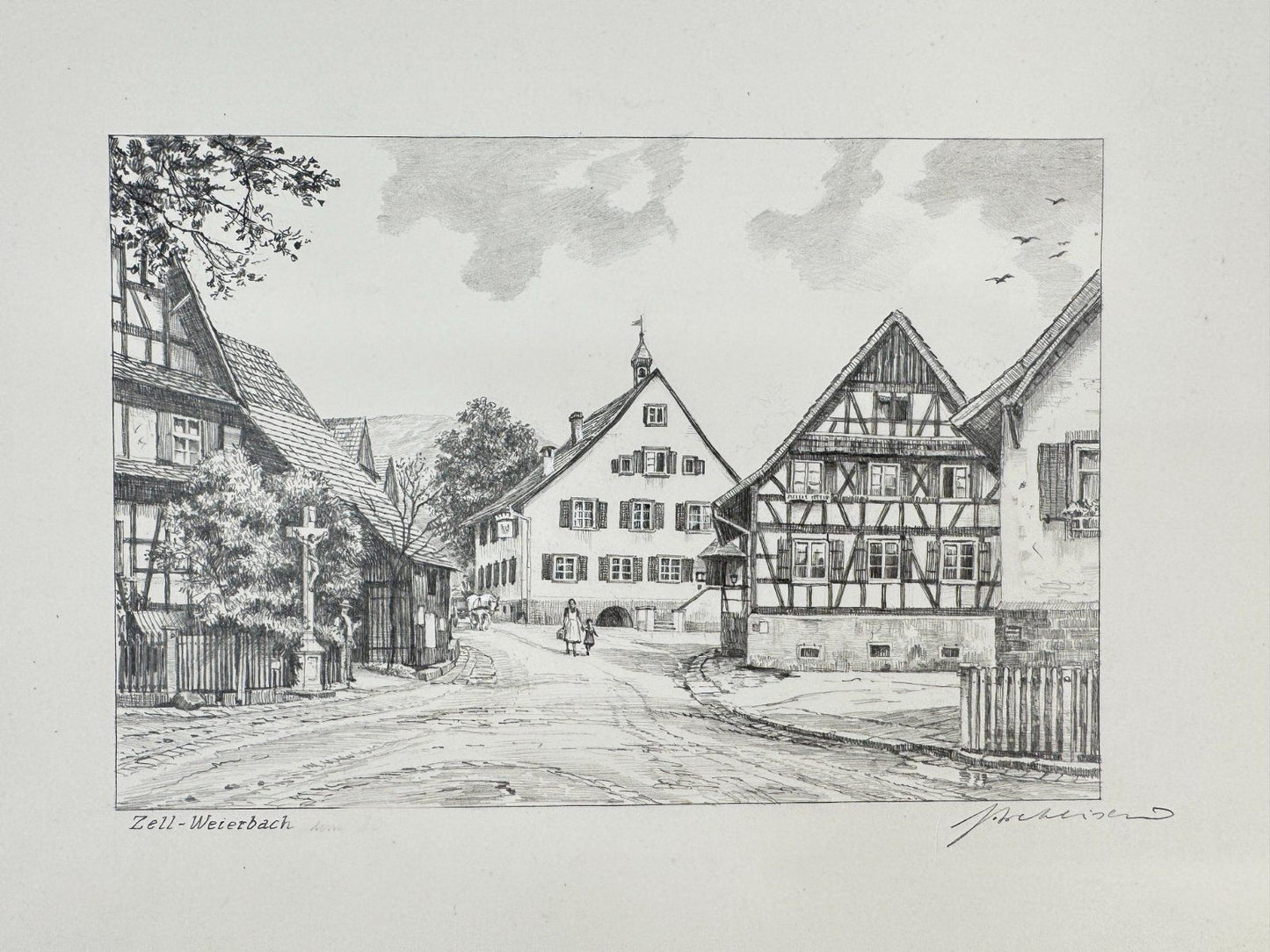 * HEINZ WEHLISCH ZEICHNUNG ZELL WEIERBACH UM 1915 SIGNIERT