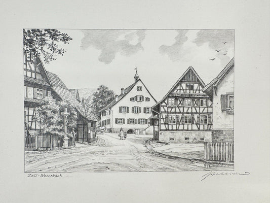 * HEINZ WEHLISCH ZEICHNUNG ZELL WEIERBACH UM 1915 SIGNIERT
