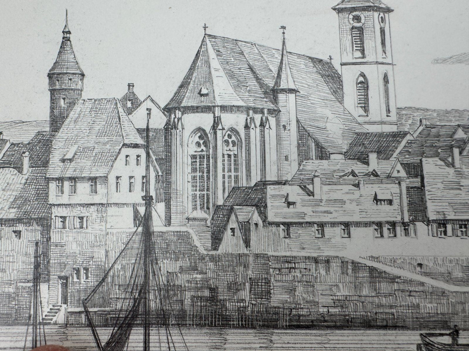 * HEINZ WEHLISCH ZEICHNUNG KITZINGEN UM 1850 ANSICHT SIGNIERT