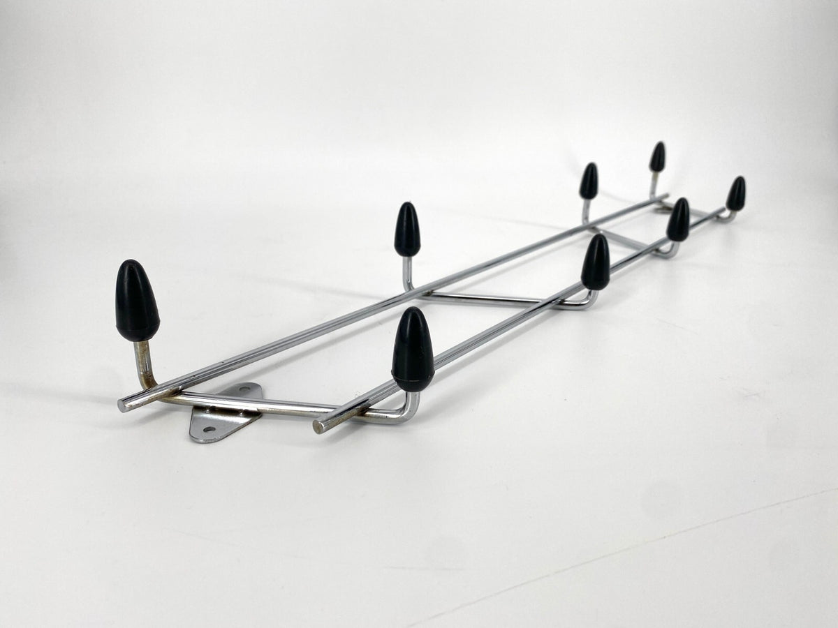 *GARDEROBE HAKENLEISTE 8 HAKEN VERCHROMT SCHWARZ MID CENTURY VINTAGE