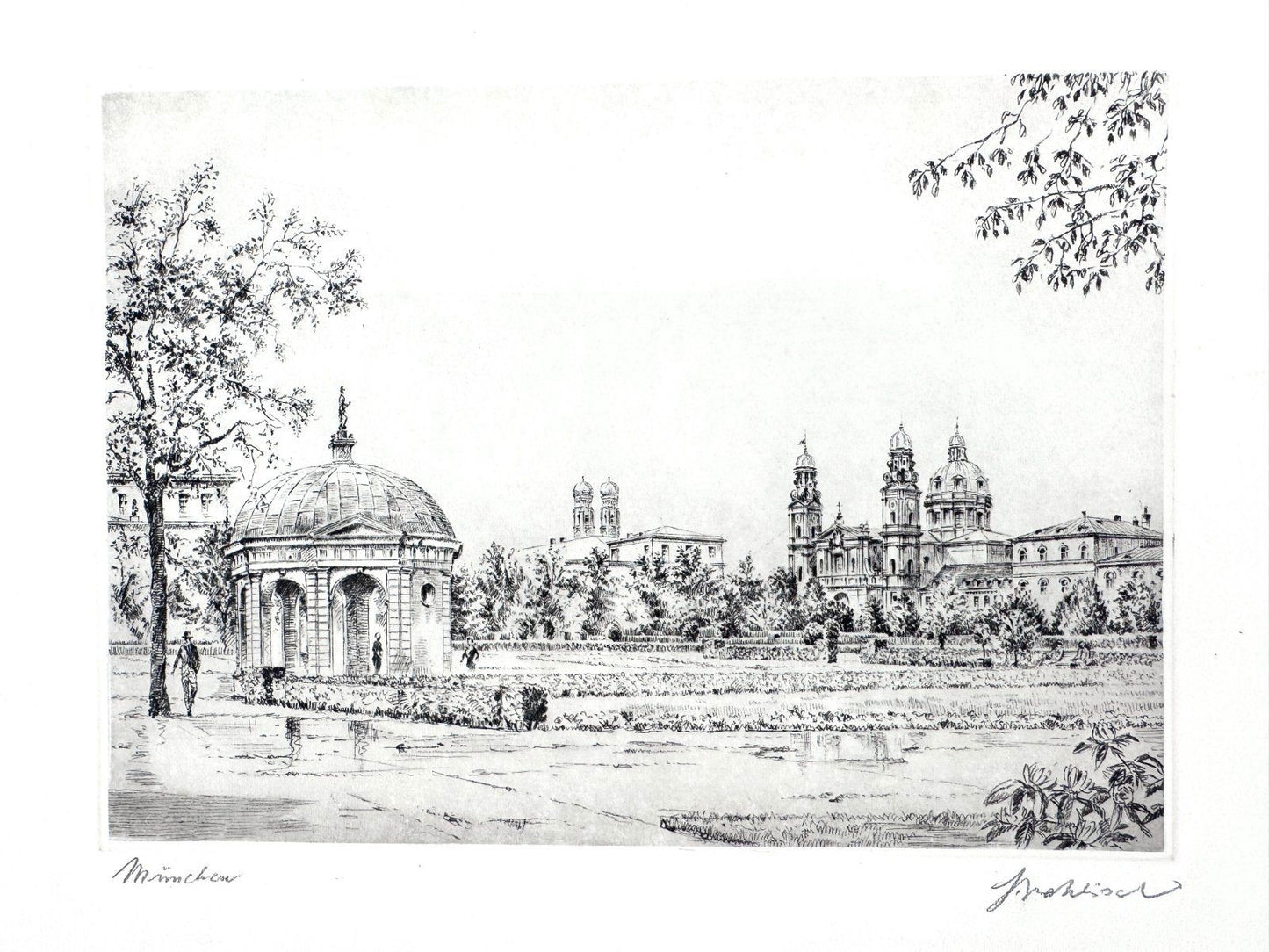 * GRAFIK MÜNCHEN HOFGARTEN DIANATEMPEL THEATINERKIRCHE WEHLISCH