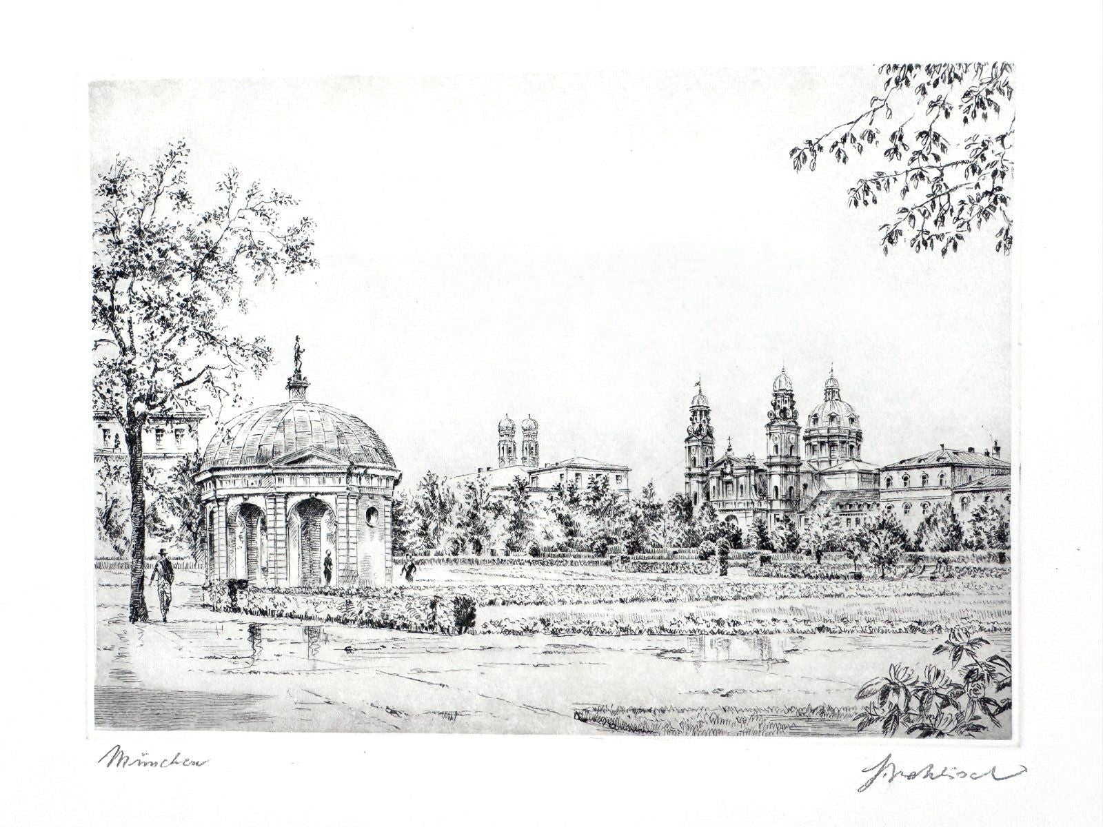 * GRAFIK MÜNCHEN HOFGARTEN DIANATEMPEL THEATINERKIRCHE WEHLISCH