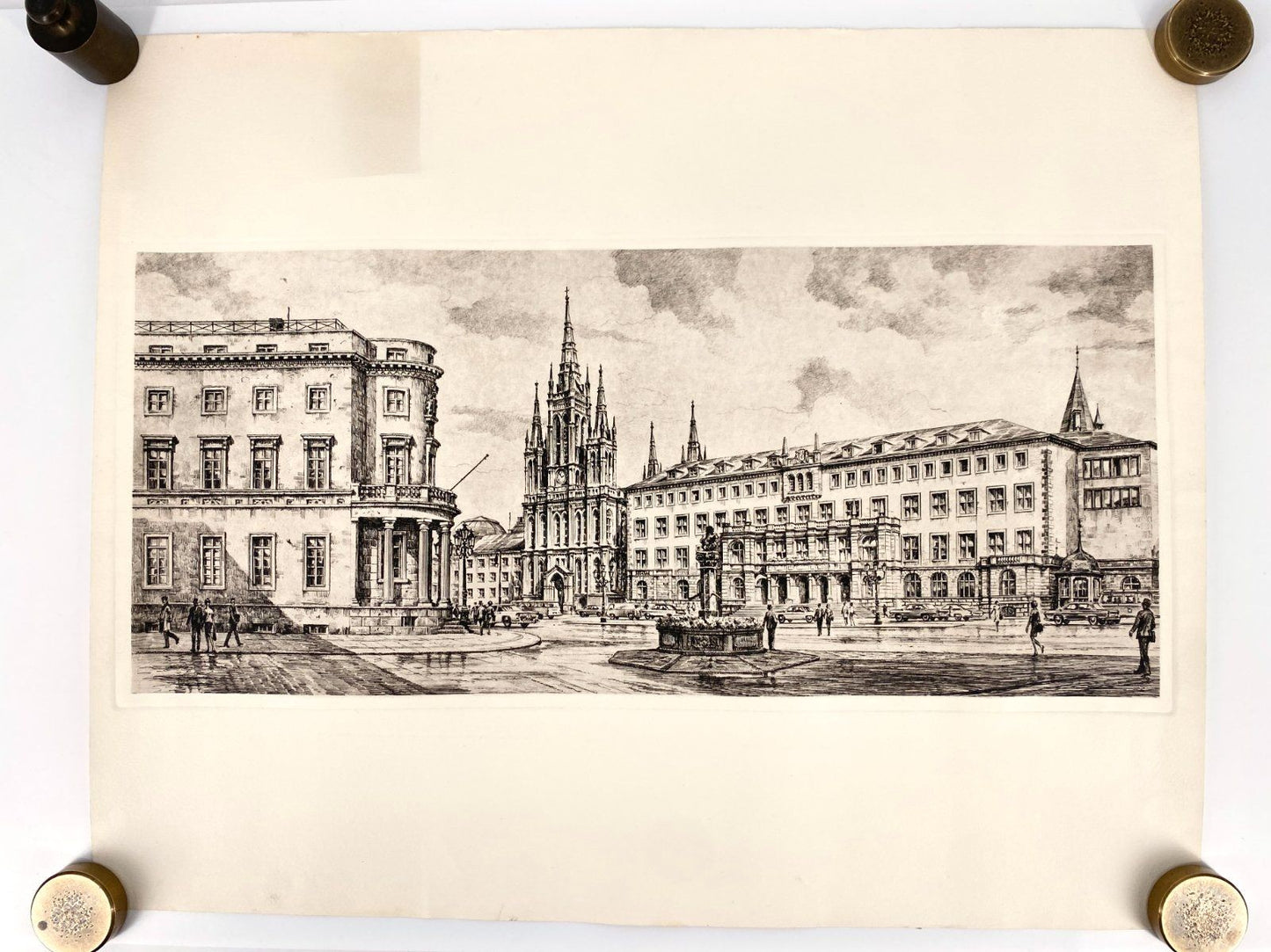 * DRUCKGRAFIK HEINZ WEHLISCH STADTANSICHT WIESBADEN SCHLOSSPLATZ 
