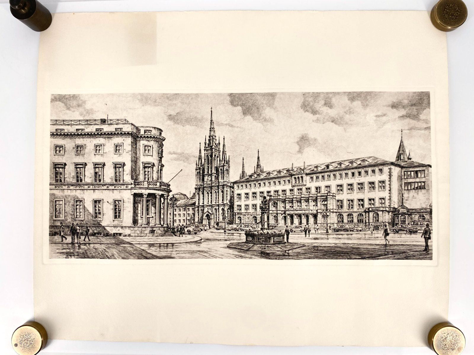 * DRUCKGRAFIK HEINZ WEHLISCH STADTANSICHT WIESBADEN SCHLOSSPLATZ 