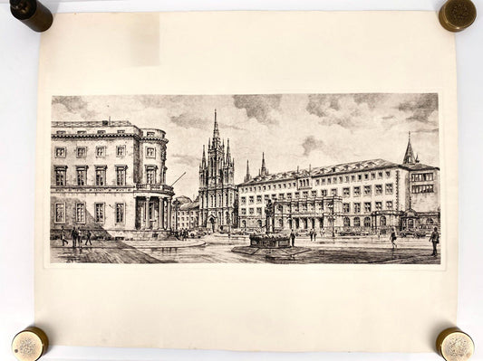 * DRUCKGRAFIK HEINZ WEHLISCH STADTANSICHT WIESBADEN SCHLOSSPLATZ 