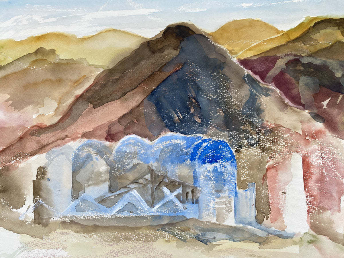 *AQUARELLGEMÄLDE LANDSCHAFT NAHOST NAHER OSTEN WÜSTE HÄUSER SIGRID HANNSE UNIKAT