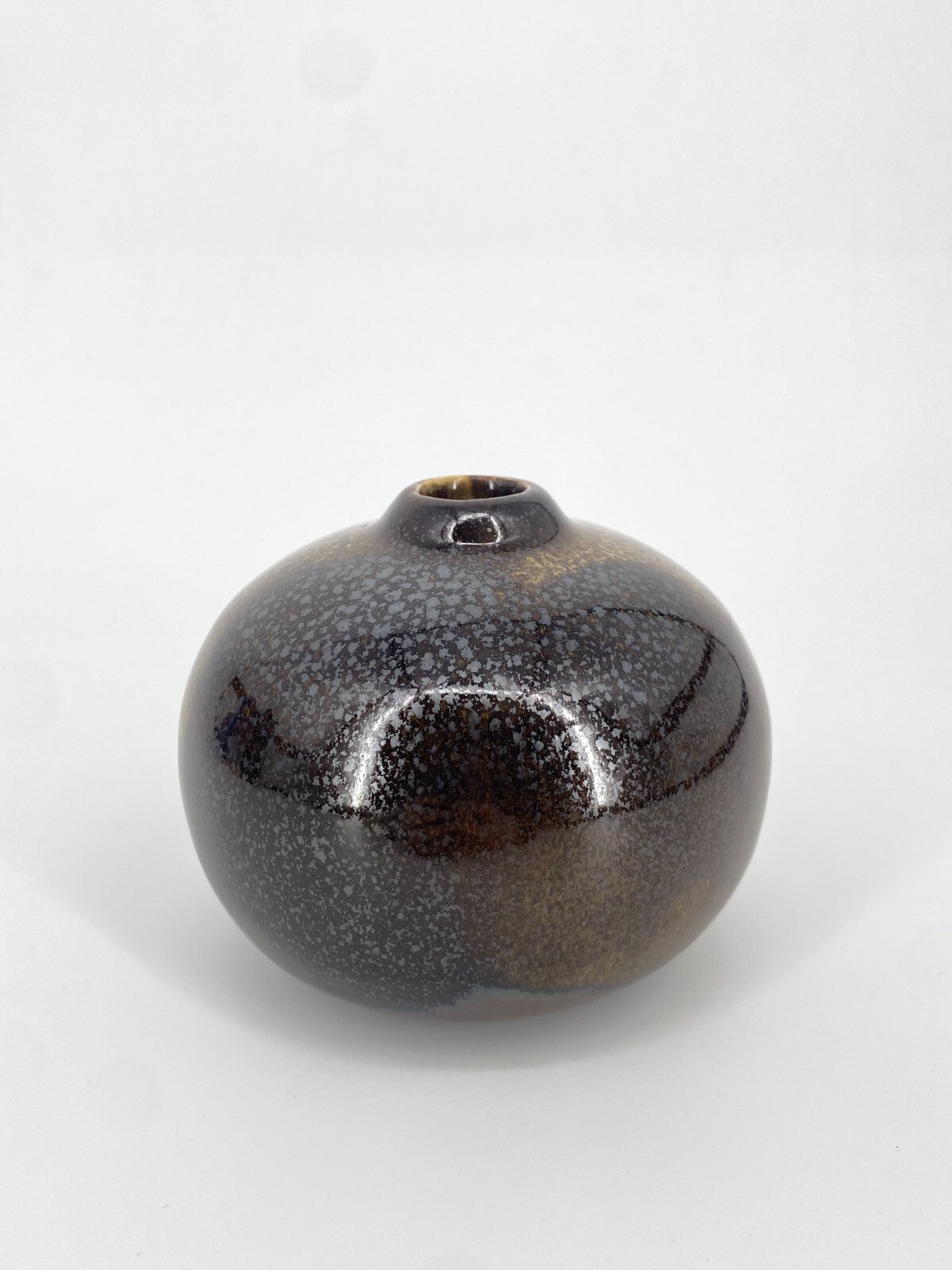 * STUDIO KERAMIK KLEINE BAUCHIGE KUGEL VASE BRAUN GLÄNZEND VINTAGE