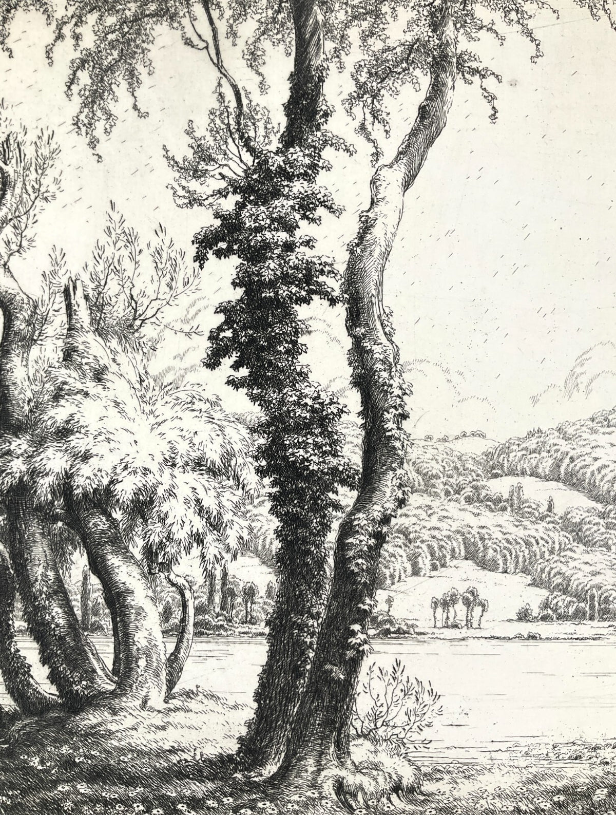 *RADIERUNG GEORG BROEL AM SONNIGEN RHEIN LANDSCHAFT JUGENDSTIL 1920 ORIGINAL