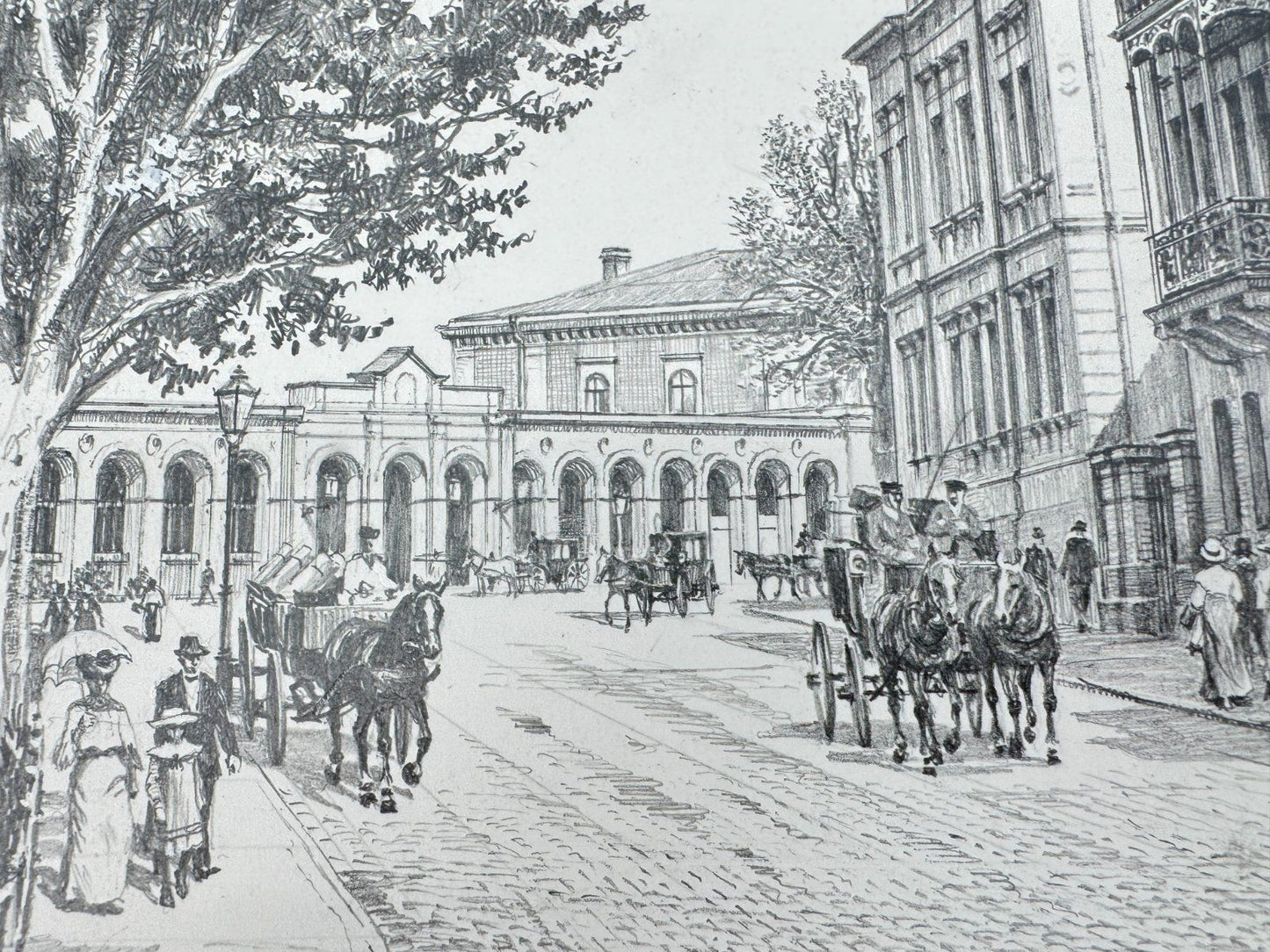* HEINZ WEHLISCH ZEICHNUNG PFORZHEIM BAHNHOFSTRAßE 1905 ANSICHT SIGNIERT