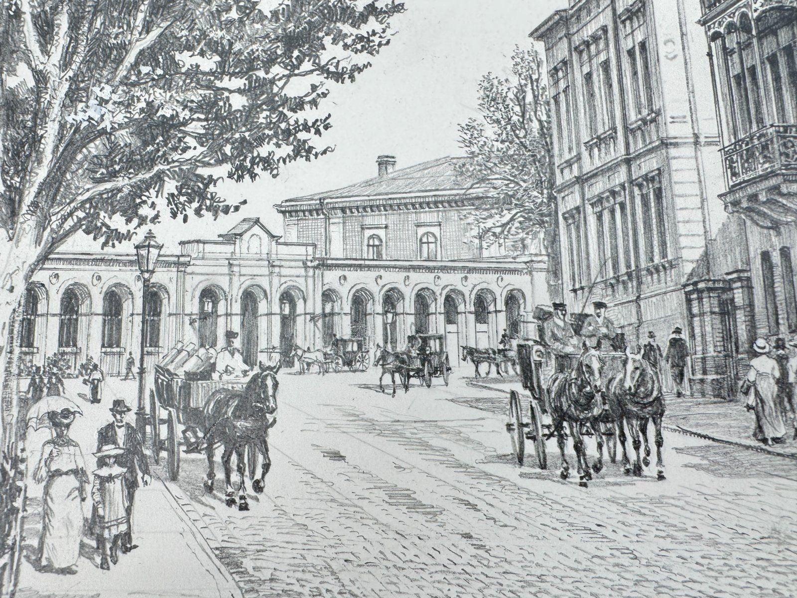 * HEINZ WEHLISCH ZEICHNUNG PFORZHEIM BAHNHOFSTRAßE 1905 ANSICHT SIGNIERT