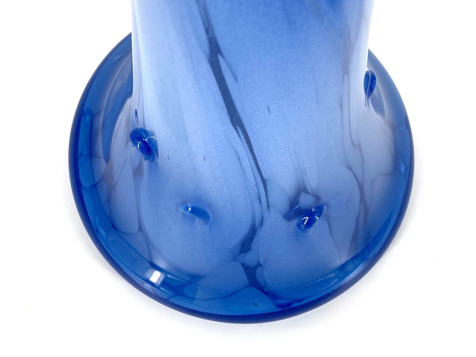 * GROßE BLAUE GLASVASE MUNDGEBLASEN J. BENCAL POLEN VINTAGE BLAU HANDARBEIT