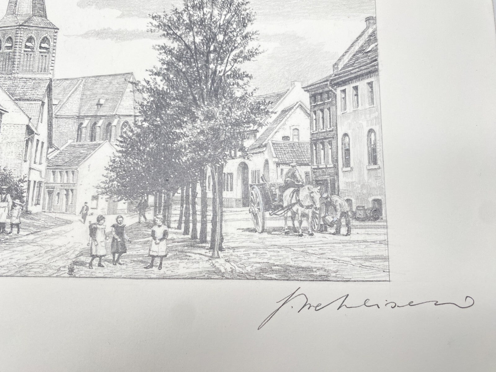 HEINZ WEHLISCH ZEICHNUNG ÜBACH OBERSTRASSE UM 1910 HANDSIGNIERT