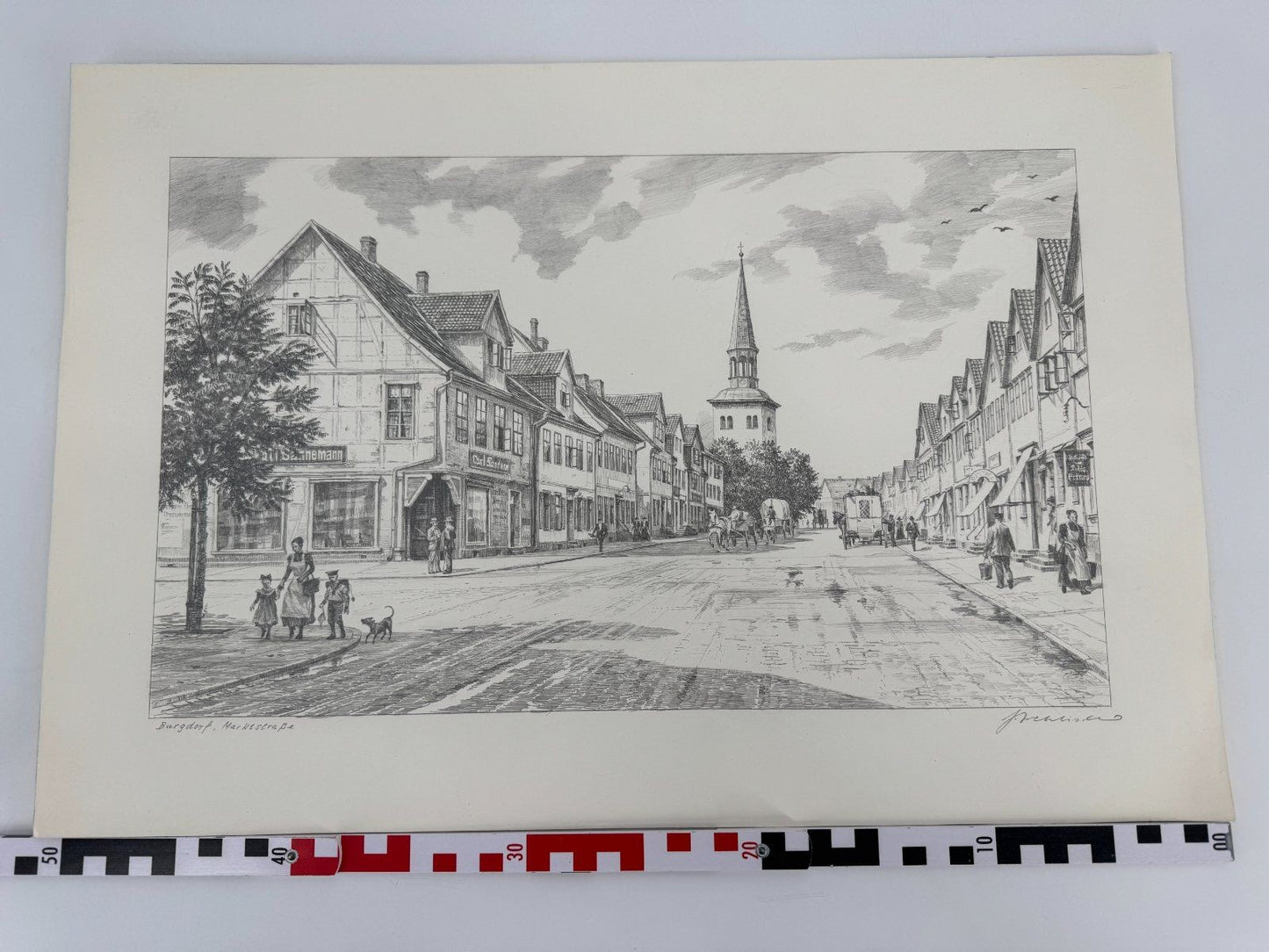 * HEINZ WEHLISCH ZEICHNUNG BURGDORF MARKTSTRAßE ANSICHT SIGNIERT
