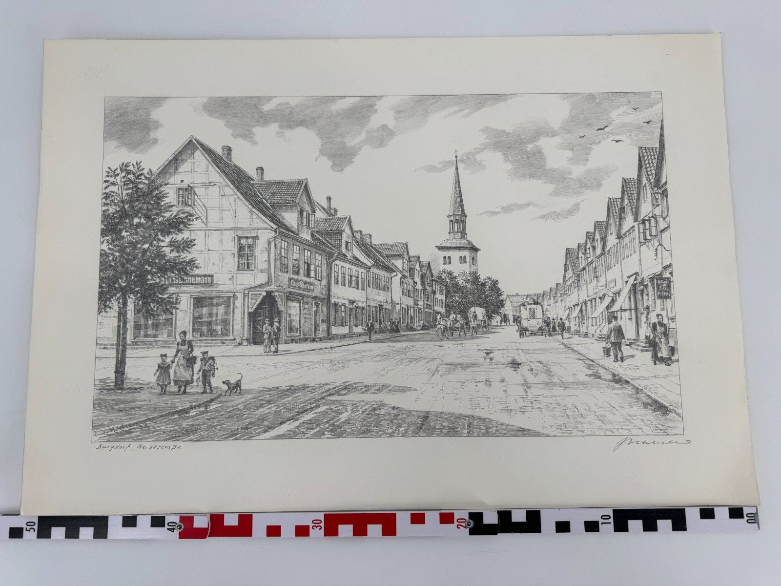 * HEINZ WEHLISCH ZEICHNUNG BURGDORF MARKTSTRAßE ANSICHT SIGNIERT