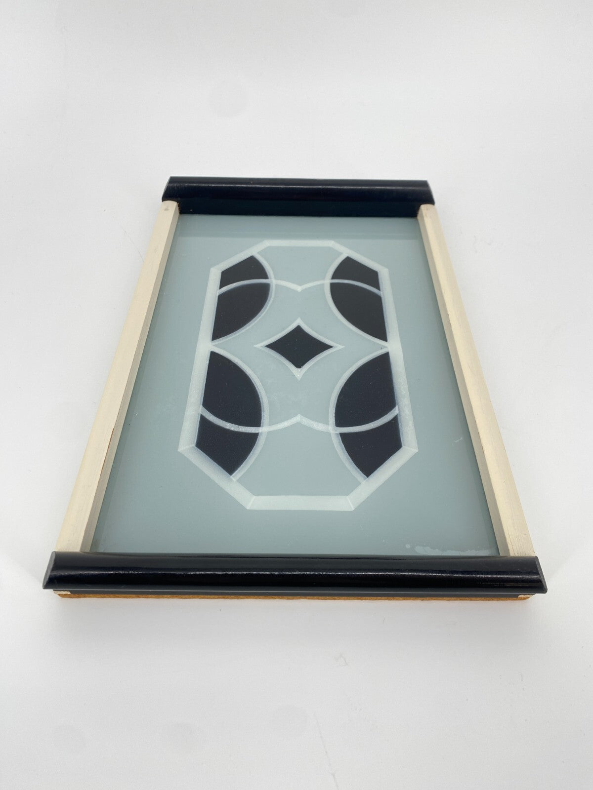 * ART DECO STIL TABLETT HOLZSIEB WASUNGEN 60ER HOLZ GLAS VINTAGE