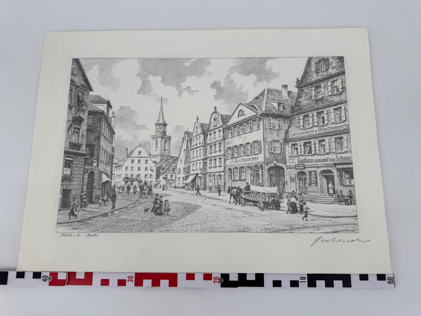 * HEINZ WEHLISCH ZEICHNUNG FÜRTH MARKT ANSICHT SIGNIERT