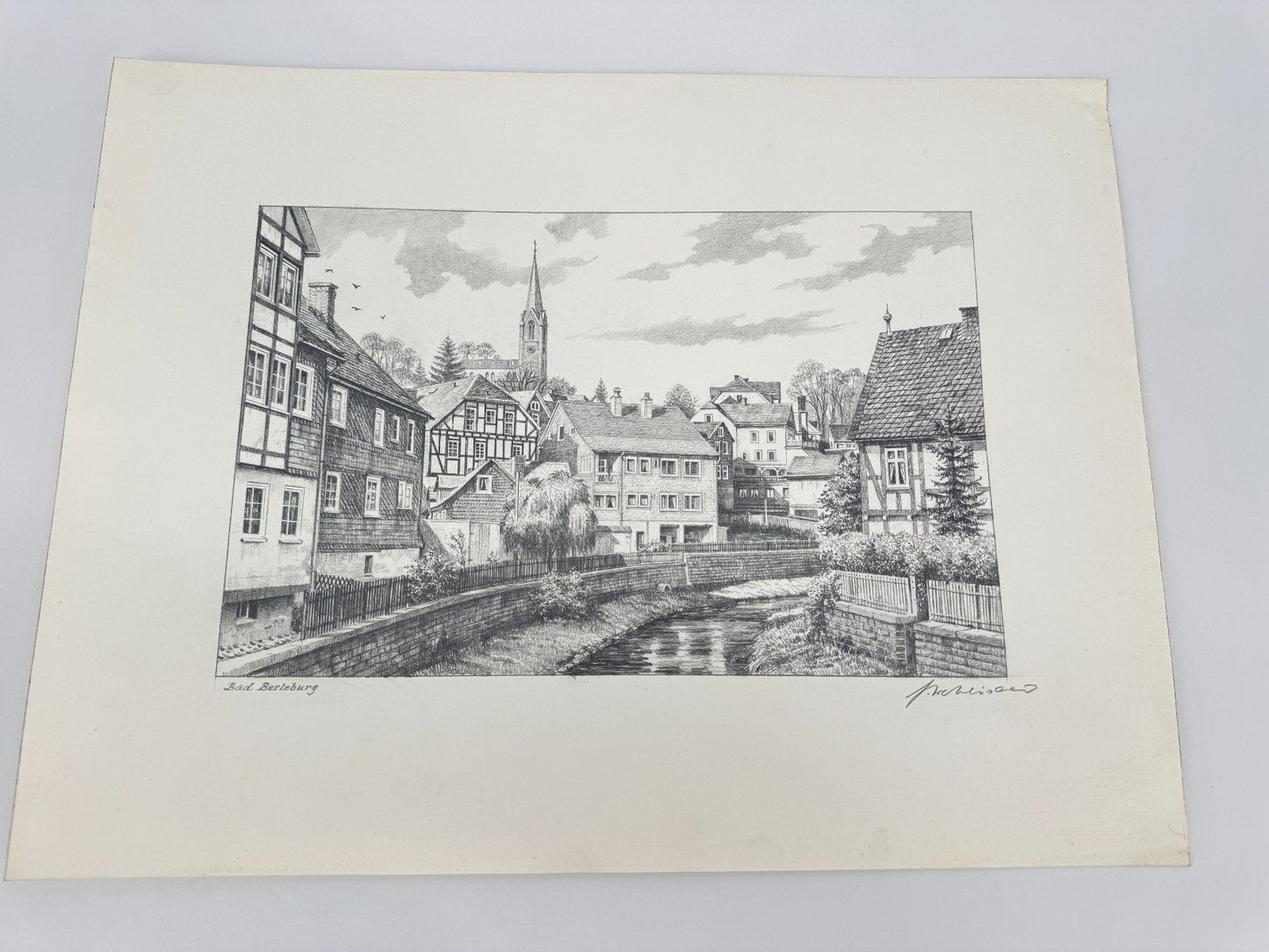 * HEINZ WEHLISCH ZEICHNUNG BAD BERLEBURG ANSICHT SIGNIERT