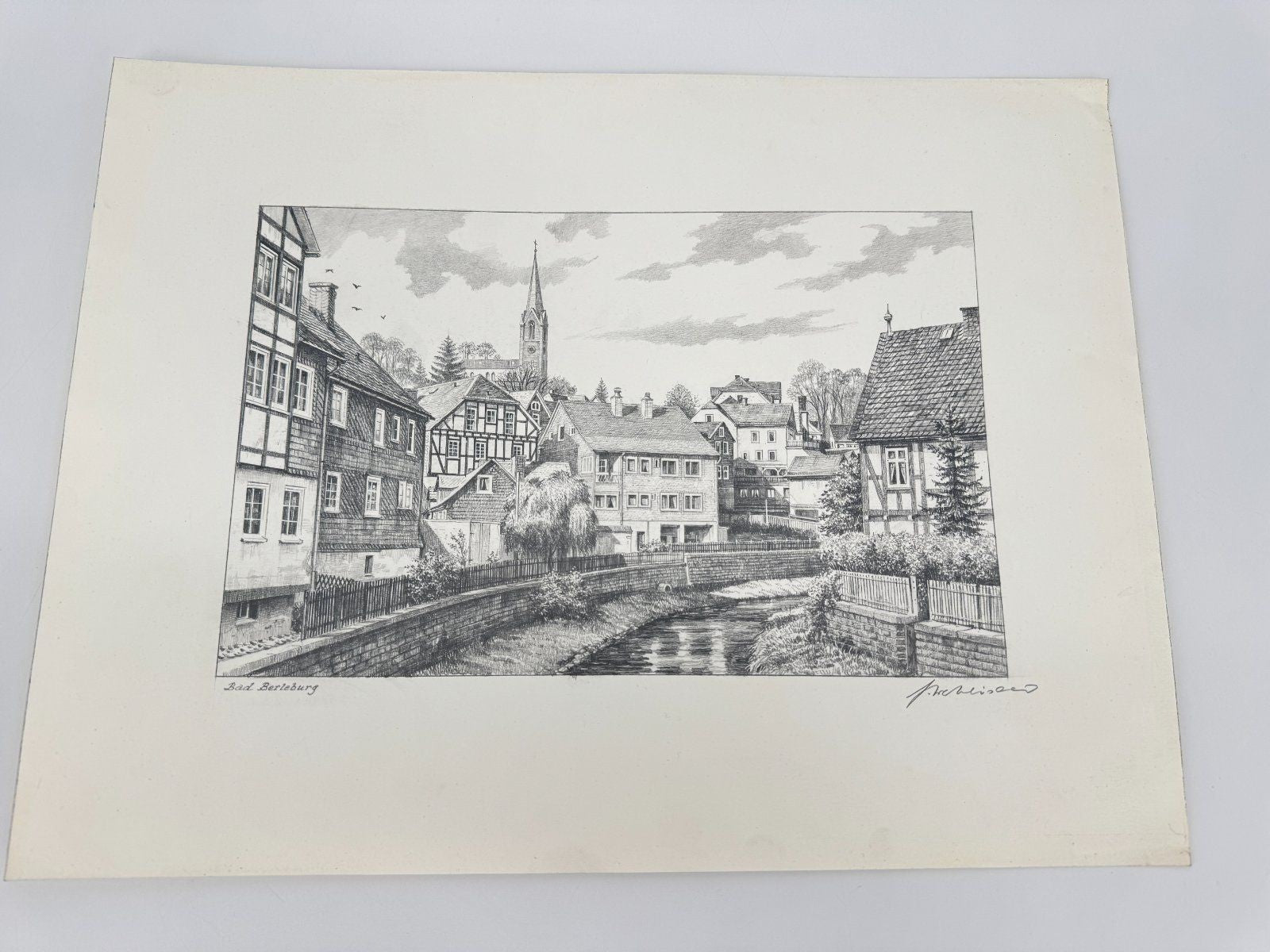 * HEINZ WEHLISCH ZEICHNUNG BAD BERLEBURG ANSICHT SIGNIERT