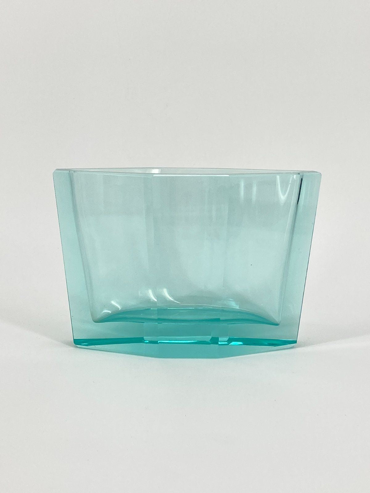 * FACETTIERTE GLAS VASE BLAUGRÜN TSCHECHIEN MID CENTURY DESIGN