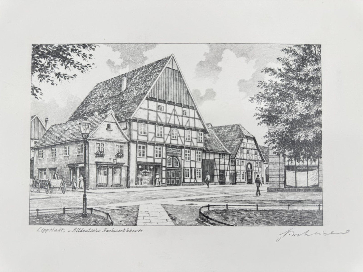 * HEINZ WEHLISCH ZEICHNUNG LIPPSTADT ALTDEUTSCHE FACHWERKHÄUSER