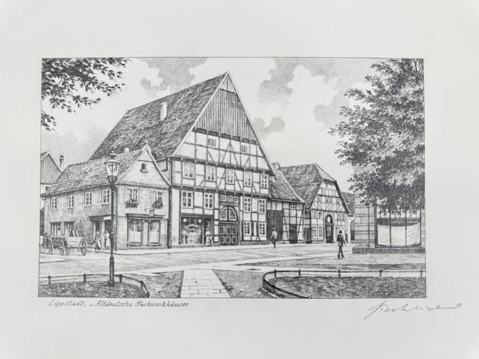 * HEINZ WEHLISCH ZEICHNUNG LIPPSTADT ALTDEUTSCHE FACHWERKHÄUSER