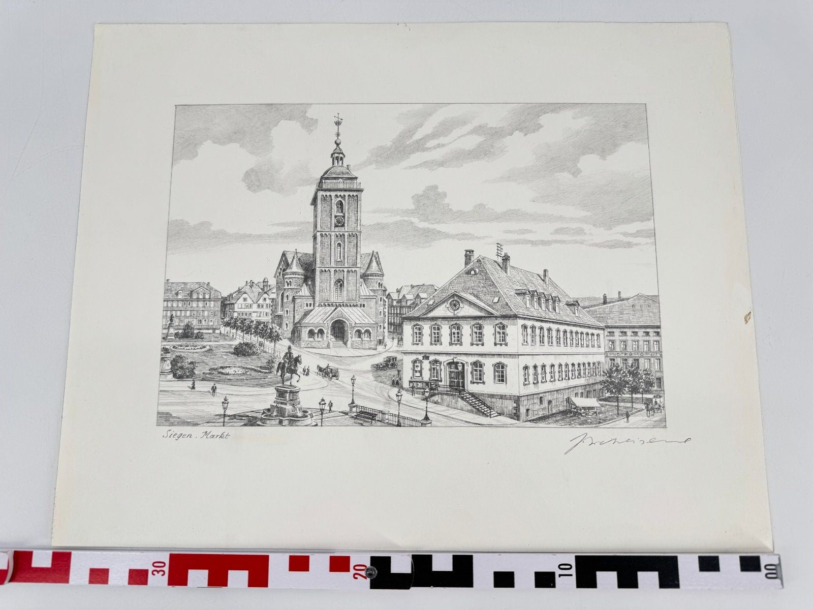 * HEINZ WEHLISCH ZEICHNUNG SIEGEN MARKT ANSICHT SIGNIERT