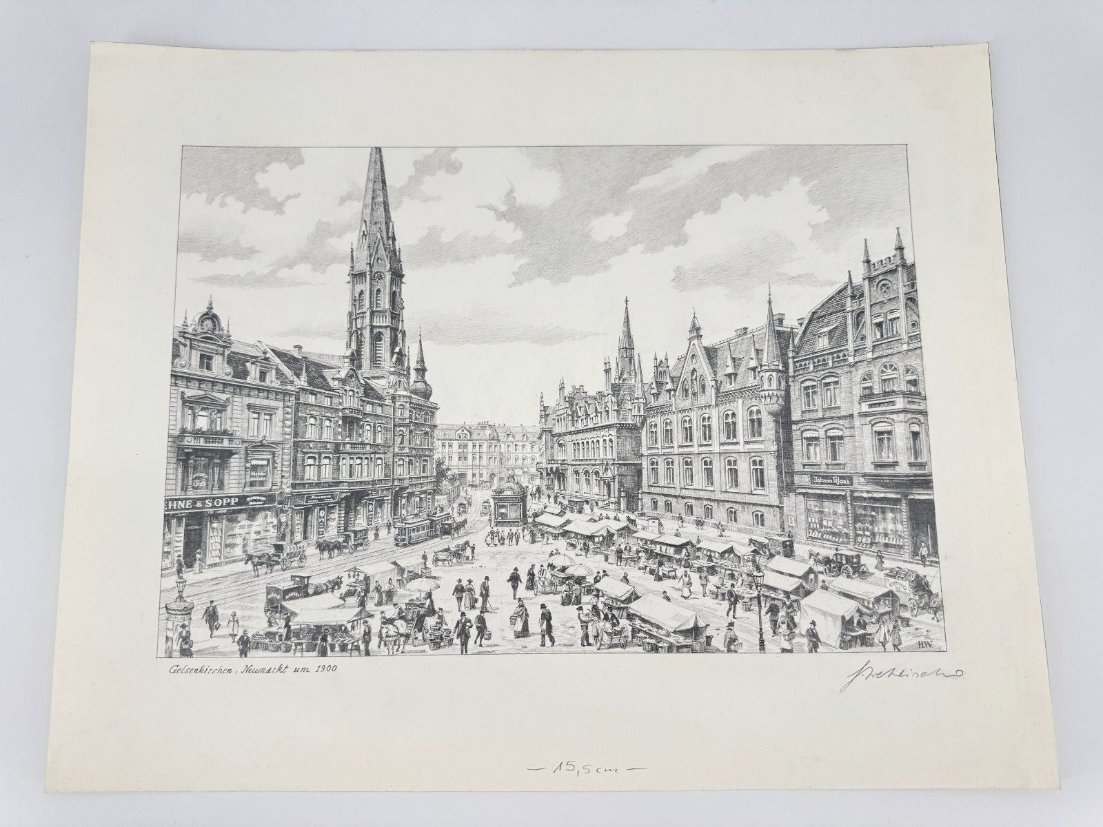 * HEINZ WEHLISCH ZEICHNUNG GELSENKIRCHEN NEUMARKT UM 1900 ANSICHT