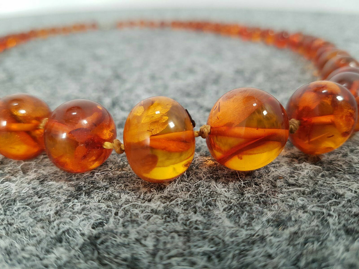 BUTTERSCOTCH KUGELN BERNSTEIN HALS KETTE AMBER SCHMUCK 78CM LANG ÜBER 58 STEINE