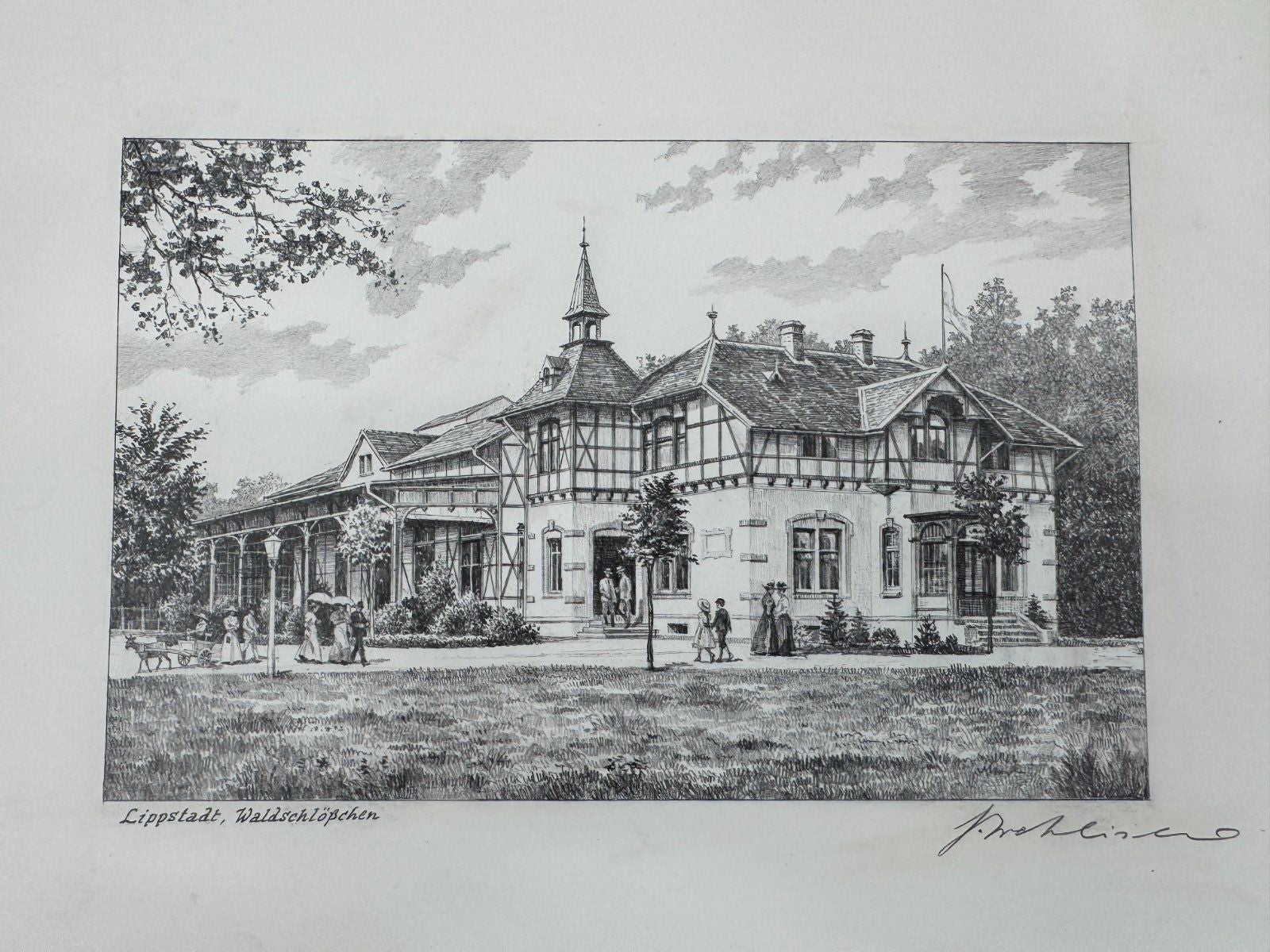 * HEINZ WEHLISCH ZEICHNUNG LIPPSTADT WALDSCHLÖSSCHEN ANSICHT SIGNIERT