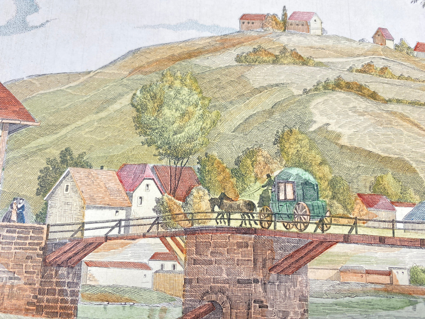 DEUTSCHER KÜNSTLER HEINZ WEHLISCH RADIERUNG KOLORIERT BURG AN DER WUPPER 1840