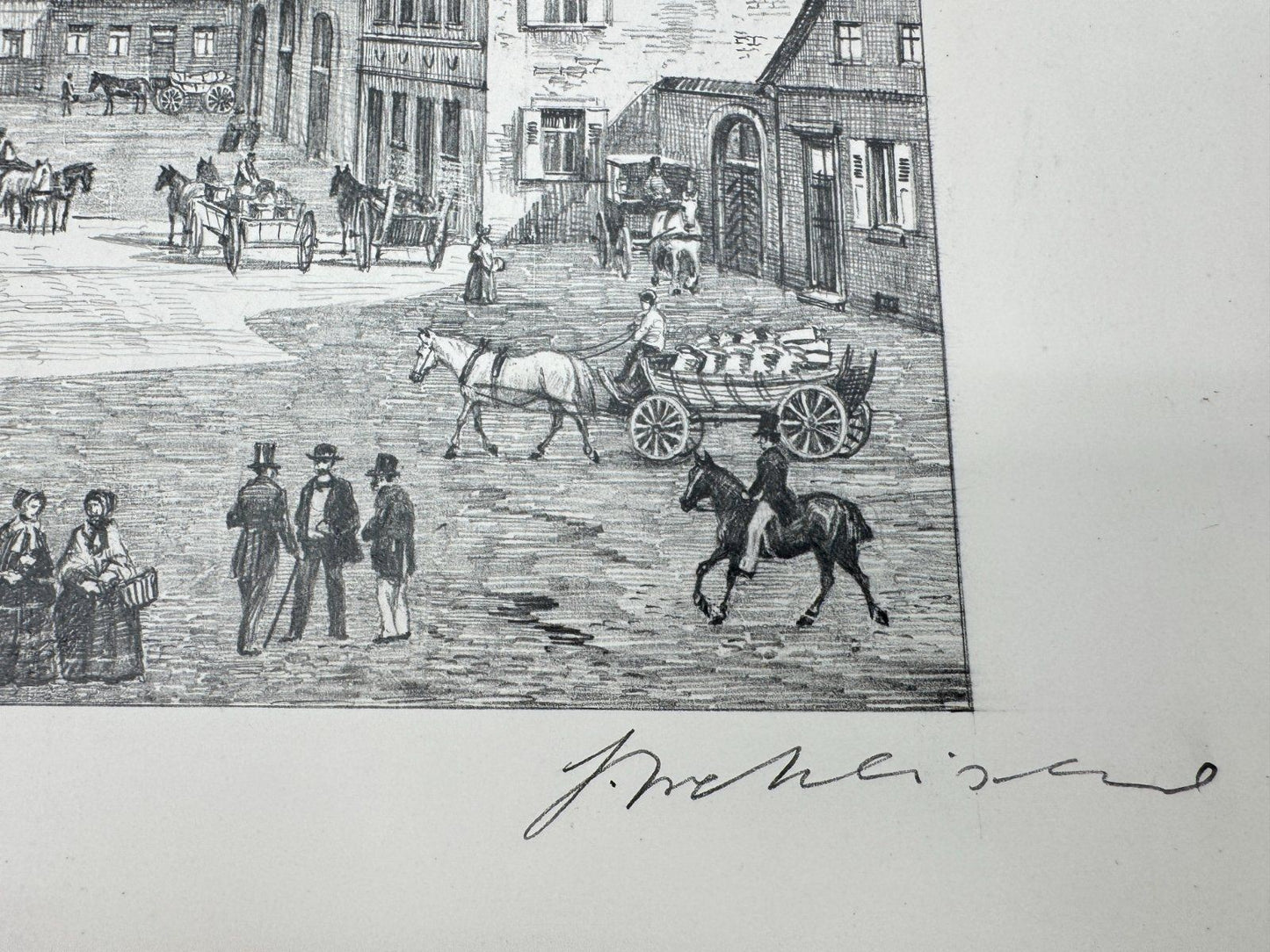 * HEINZ WEHLISCH ZEICHNUNG PFORZHEIM MARKTPLATZ 1850 ANSICHT SIGNIERT