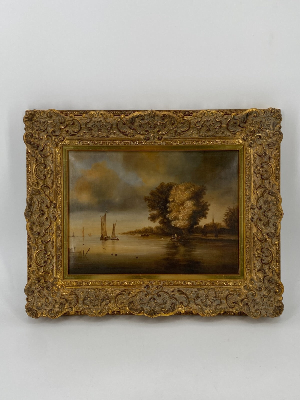 * ÖLGEMÄLDE LANDSCHAFT MIT FISCHER HANNA GOSZCZYNSKA 1985 VINTAGE