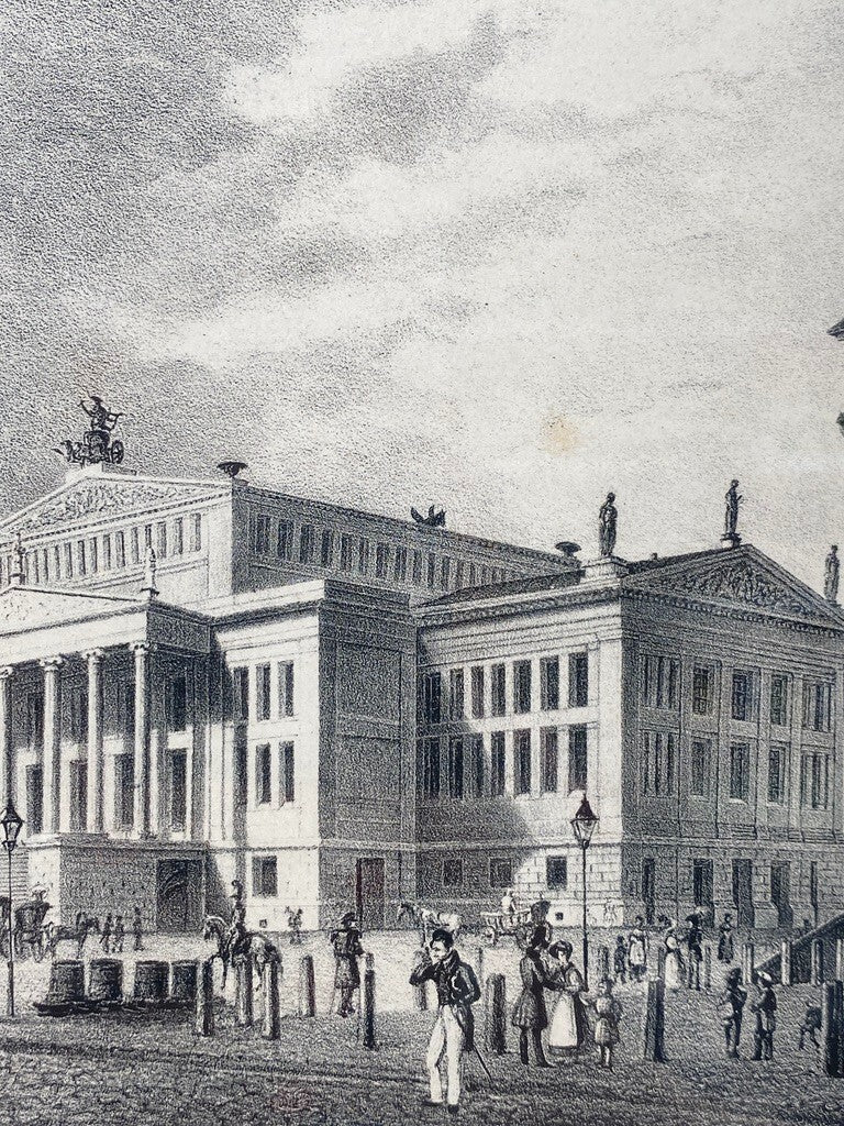 * ORIGINAL LITHOGRAFIE 1840 GENDARMENMARKT DOM SCHAUSPIELHAUS BERLIN ANTIK