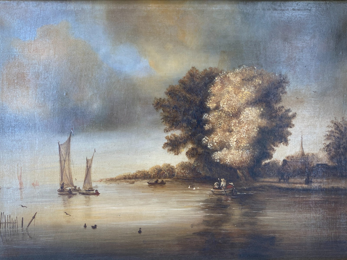 * ÖLGEMÄLDE LANDSCHAFT MIT FISCHER HANNA GOSZCZYNSKA 1985 VINTAGE