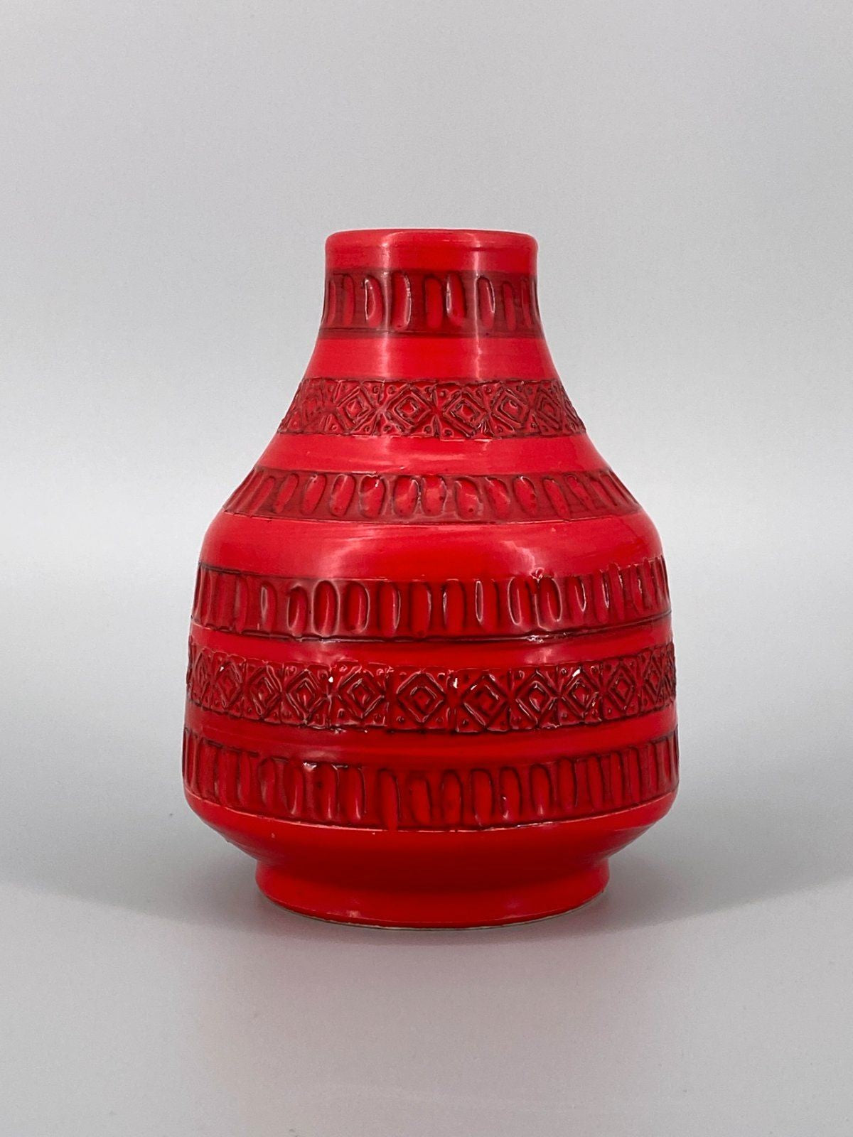 * VASE ITALY POTTERY BITOSSI LONDI ROT GEOMETRIE VINTAGE 60er