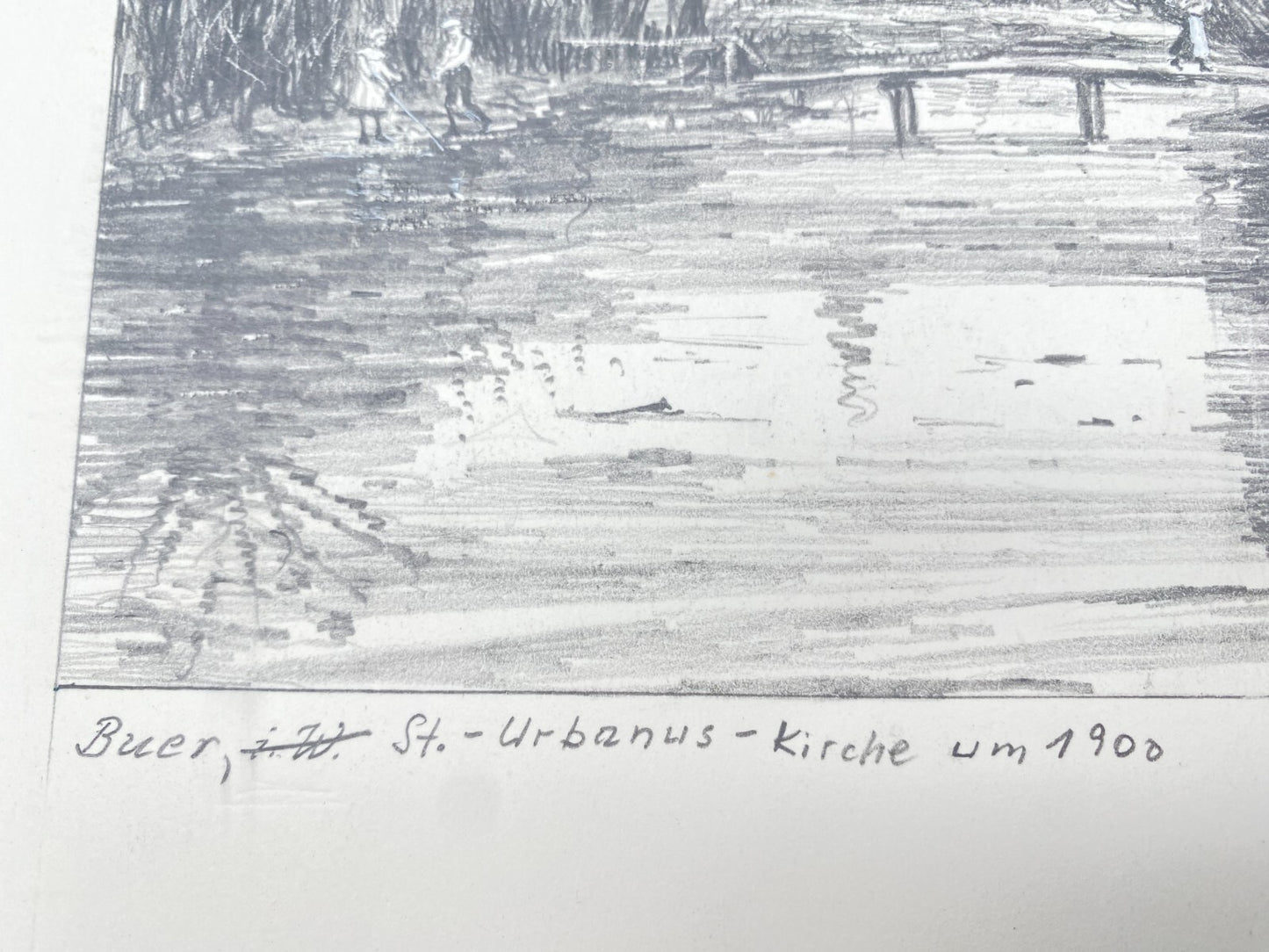DEUTSCHER KÜNSTLER HEINZ WEHLISCH ZEICHNUNG BUER URBANUS KIRCHE 1900 SIGNIERT