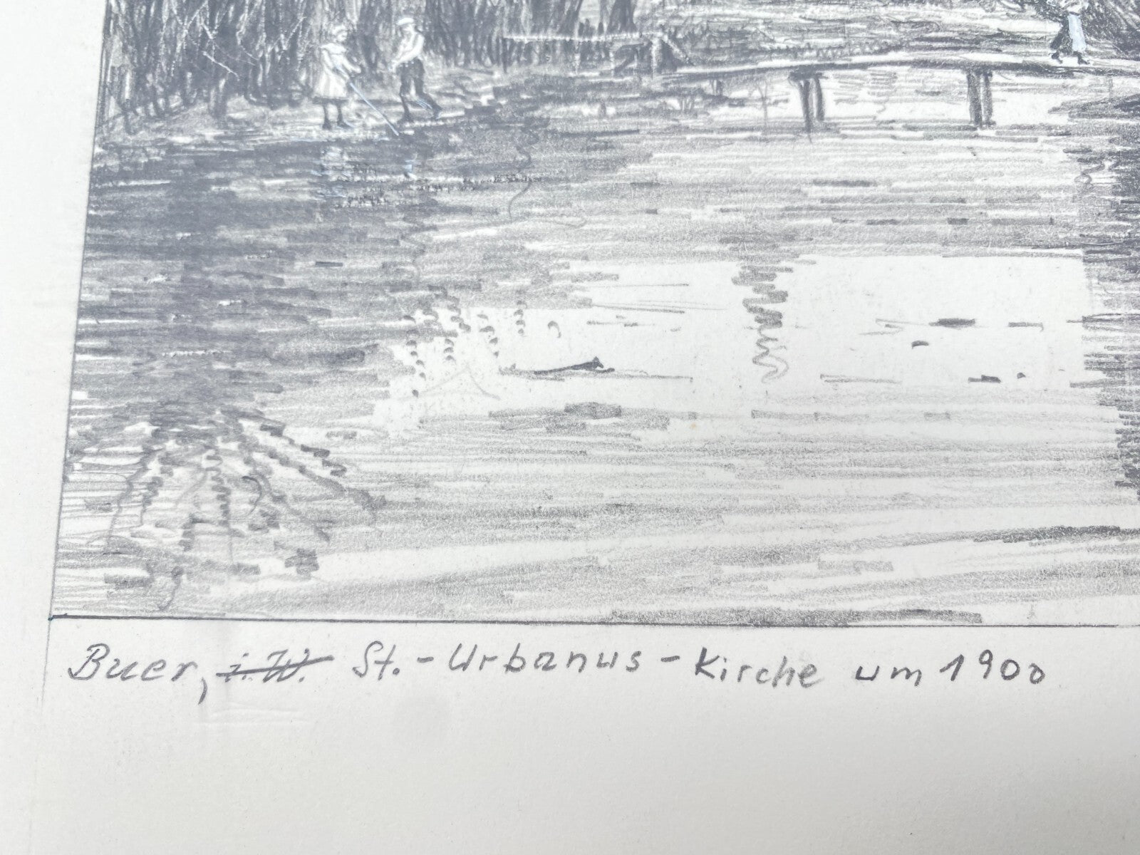 DEUTSCHER KÜNSTLER HEINZ WEHLISCH ZEICHNUNG BUER URBANUS KIRCHE 1900 SIGNIERT
