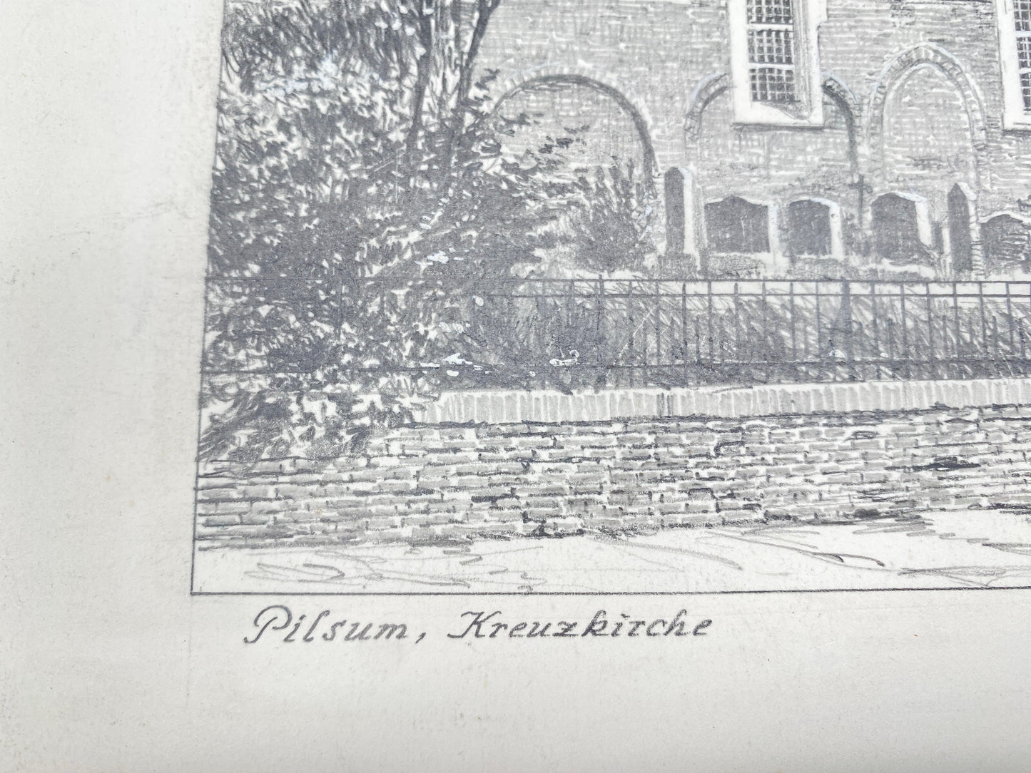 DEUTSCHER KÜNSTLER HEINZ WEHLISCH ZEICHNUNG PILSUM KREUZKIRCHE HANDSIGNIERT