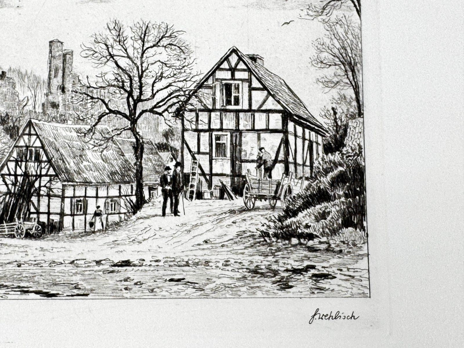 * HEINZ WEHLISCH ORIGINAL RADIERUNG HAUPTSRAßE IN OFFENBURG UM 1900 ANSICHT