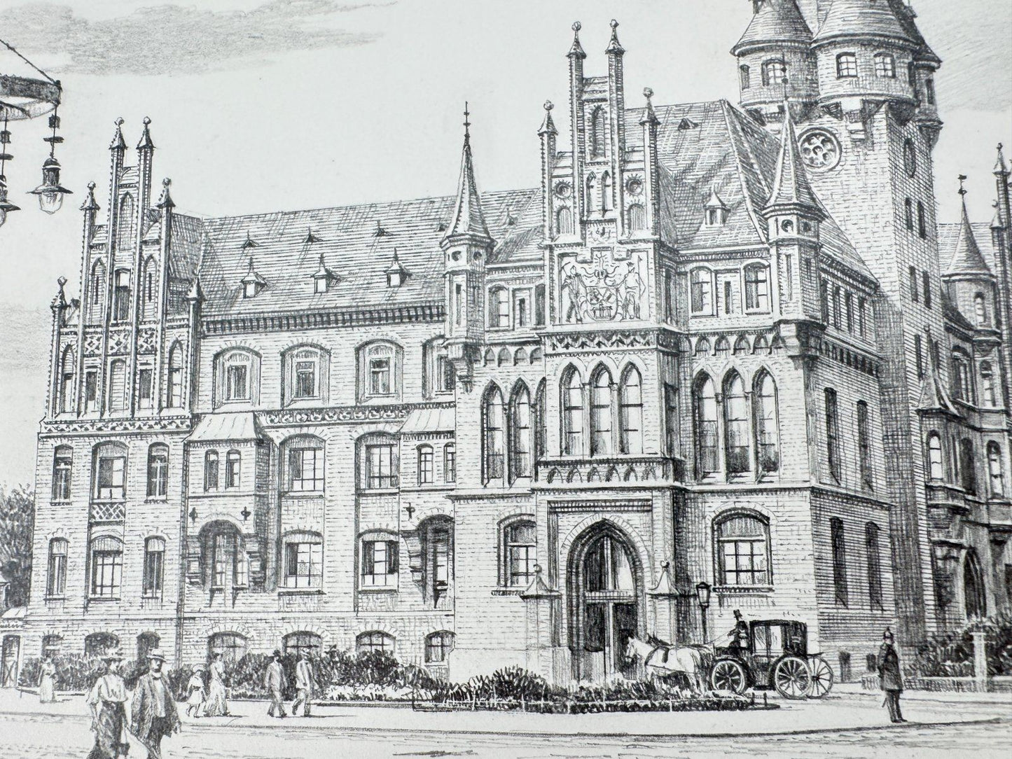 * HEINZ WEHLISCH ZEICHNUNG GELSENKIRCHEN RATHAUS UM 1910 ANSICHT