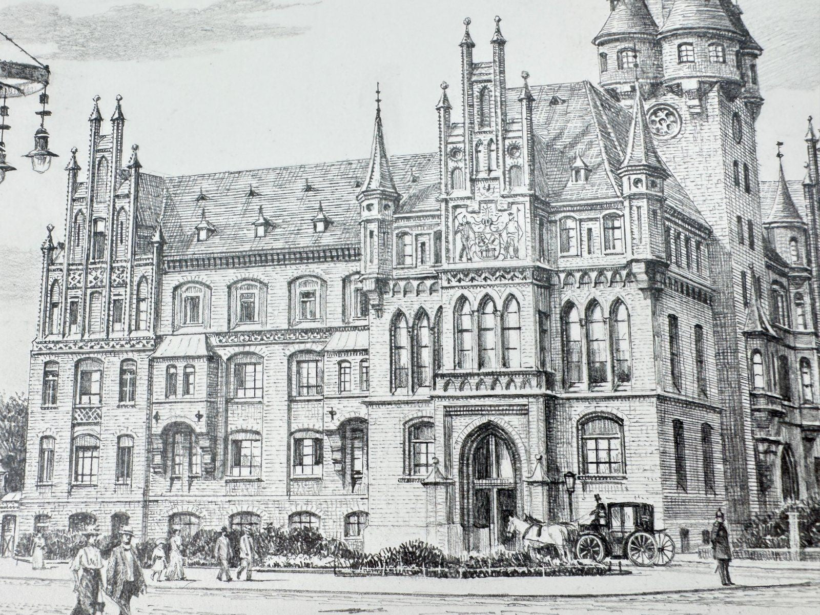 * HEINZ WEHLISCH ZEICHNUNG GELSENKIRCHEN RATHAUS UM 1910 ANSICHT