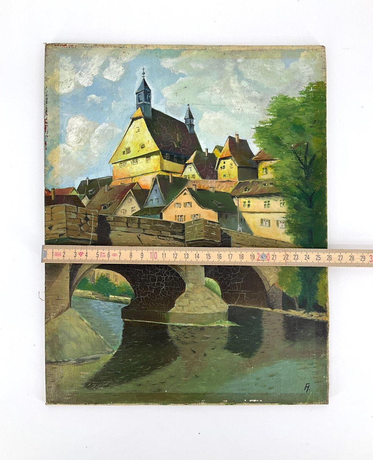 *ÖLGEMÄLDE BESIGHEIM STADTBILD ENZBRÜCKE LUDWIG MÖßLER ENZ RATHAU