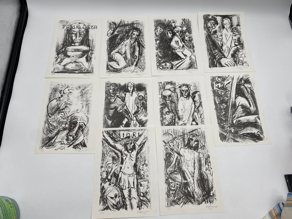 *PASSION CHRISTI ZEICHNUNG MAPPE 10 STÜCK AUFLAGE SIGNIERT 1964 EXPRESSIONISTISC
