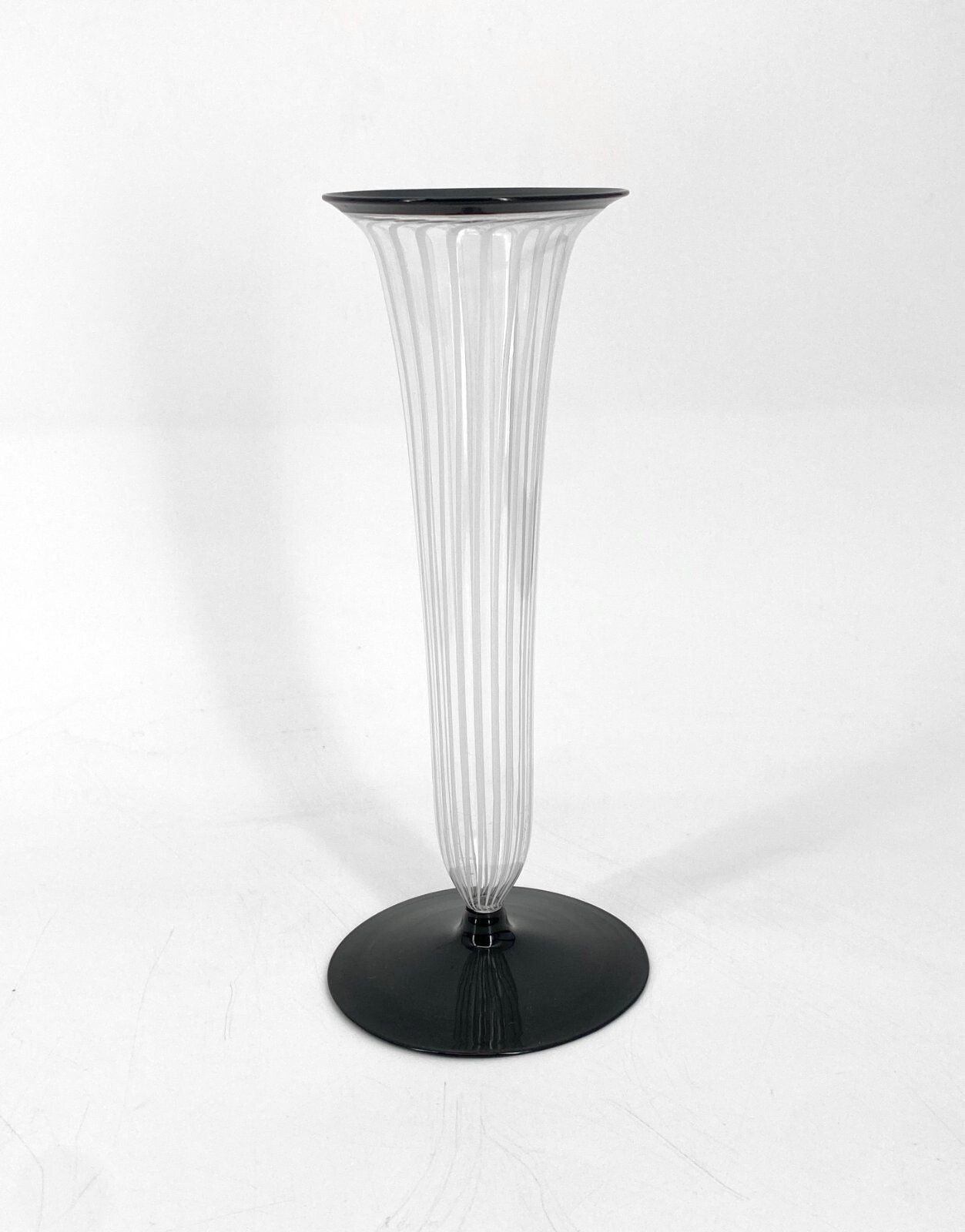 * VASE MURANO GLAS SCHWARZ WEIß VINTAGE MID CENTURY 50ER 60ER