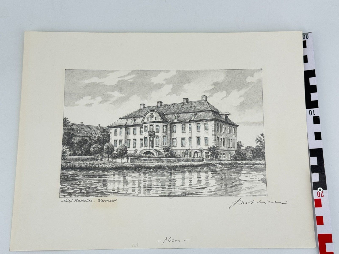 * HEINZ WEHLISCH ZEICHNUNG SCHLOß HARKOTTEN WARENDORF ANSICHT SIGNIERT